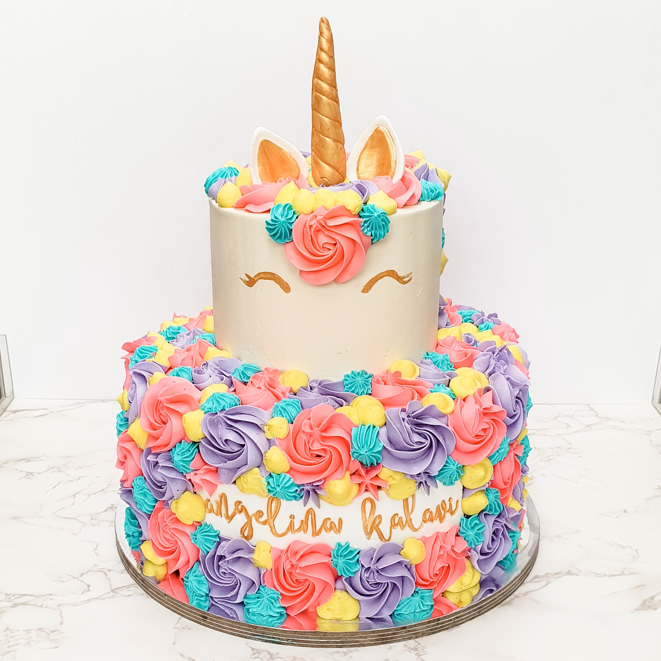 Rainbow Unicorn Two Tier Fondant Cake - Dough and Cream